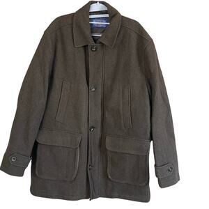 Vintage Pendleton Wool Car Coat, Brown Herringbone Men's Large w/ Storm Strap